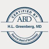 A logo of certified by abd hl greenberg md with white background