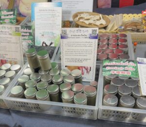 Tray of psoriasis balm jars
